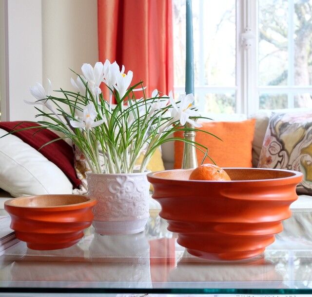 Ciotola in legno - portafrutta - insalatiera - modello Twist - arancione - S (Øxh) 15cm x 7.5cm