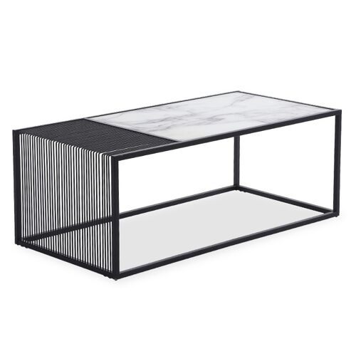 Coffee table Code pakoworld glass metal in black color 120x60x45cm
