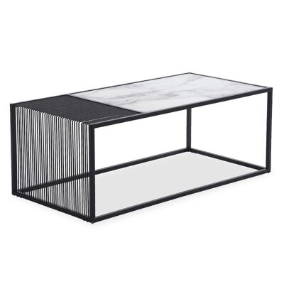 Table basse Code pakoworld verre métal de couleur noire 120x60x45cm
