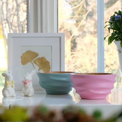 Wooden bowl - fruit bowl - salad bowl - model Twist - pink - S (Øxh) 15cm x 7.5cm