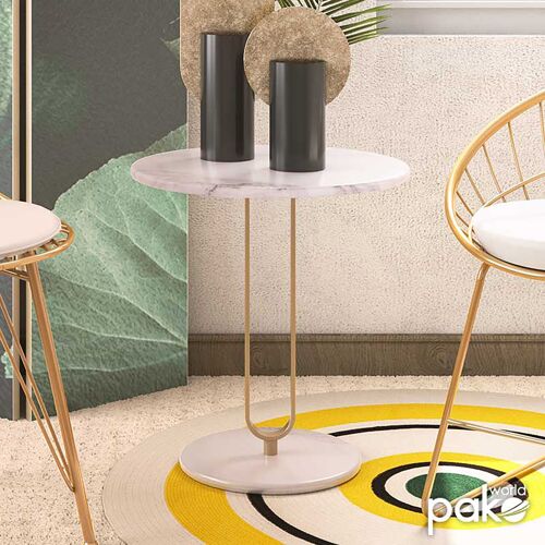 Coffee table Trevor pakoworld marble white- metal in golden color D50x54,5cm