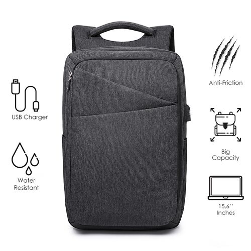Business laptop backpack 15,6'' black waterproof TRV-009 pakoworld