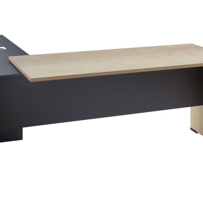 Executive table with side return Lotus pakoworld in oak-dark grey 180x160x75cm
