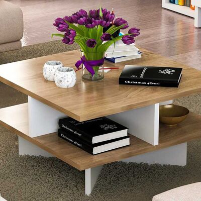 Table basse PWF-0027 pakoworld en coloris noyer-blanc 60x60x31cm