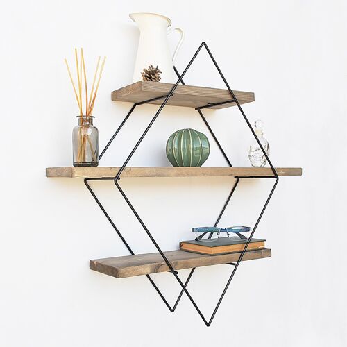 Wall Shelf PWF-0230 pakoworld by wood in walnut - black color 42x15x62cm