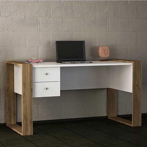 Study desk PWF-0311 pakoworld in walnut - white color 158,5x60x72,5cm