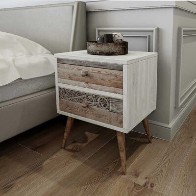 Nightstand PWF-0320 pakoworld in white grey-walnut 40x35x55cm