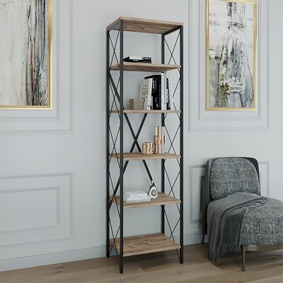 Bookcase PWF-0321 pakoworld in pine color with black metal frame 50x35x180cm