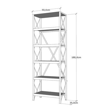 Bibliothèque PWF-0321 pakoworld de couleur pin avec cadre en métal noir 50x35x180cm 2