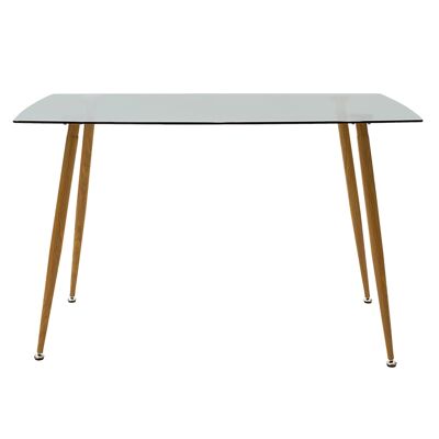 Table Chloe pakoworld verre gris foncé - pied naturel design 120x70x75cm