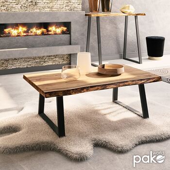Miles pakoworld table basse bois massif 4cm noyer-pied noir 115x72x41cm 1