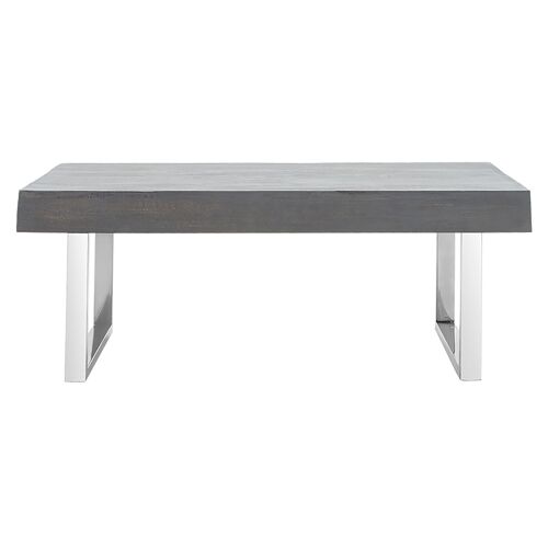 Falan I pakoworld coffee table solid wood 10cm gray antique-stainless steel foot 120x60x45cm