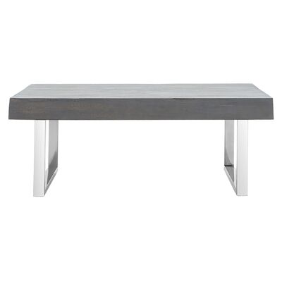 Falan I pakoworld tavolino legno massello 10cm grigio anticato-acciaio inox piede 120x60x45cm