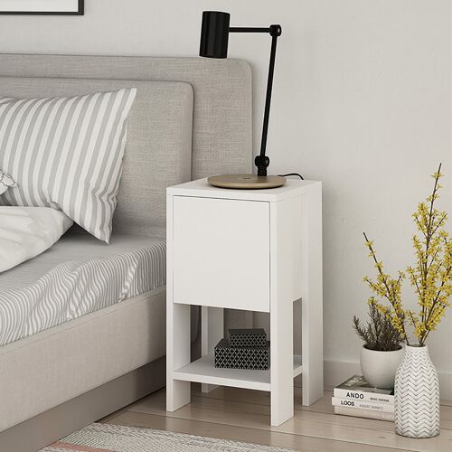 Bedside table Ema pakoworld in white color 30x30x55cm