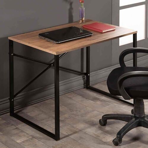 Office desk Zayn pakoworld in black-walnut color 90x60x70εcm