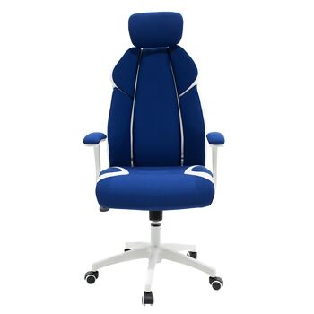 Chaise de bureau de direction Momentum Bucket pakoworld avec tissu résille bleu et pu blanc 2