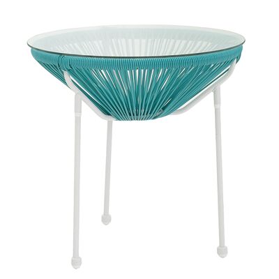 Acapulco pakoworld table de jardin métal blanc-pe turquoise D50x50cm