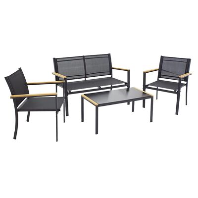 Salon de jardin Jacie pakoworld set 4pcs métal noir-textilène noir