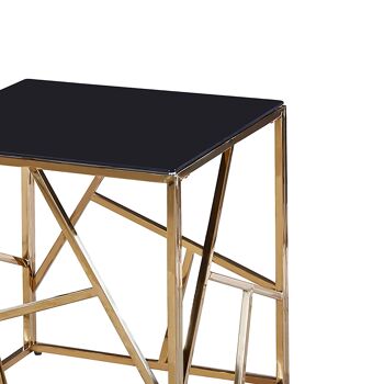 Tabar pakoworld table d'appoint verre 8mm noir-acier inoxydable doré 55x55x55cm 1