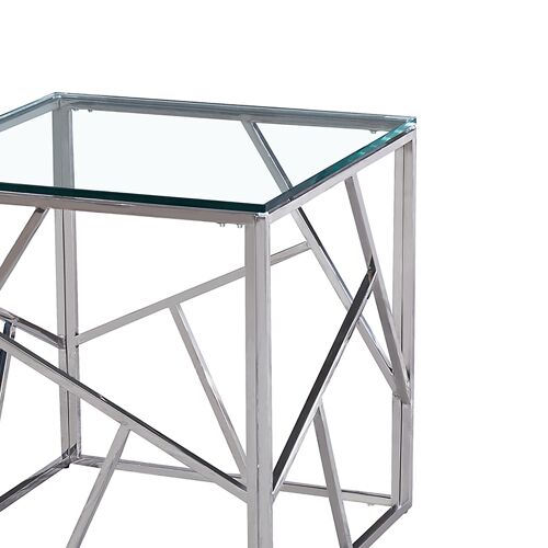Cabinet side table Mabs pakoworld glass 8mm-stainless steel silver 55x55x55cm