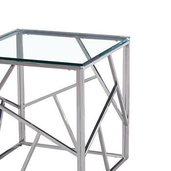 Meuble table d'appoint Mabs pakoworld verre 8mm-acier inoxydable argent 55x55x55cm 1
