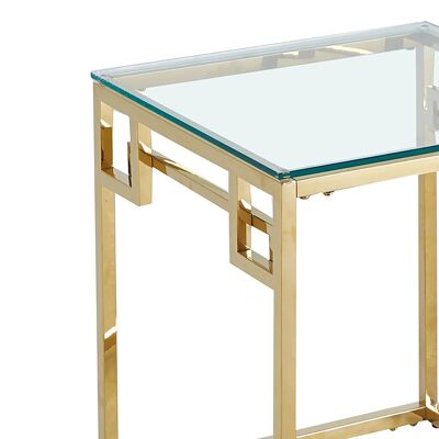 Kadar pakoworld mesa auxiliar de acero inoxidable de 8 mm de vidrio dorado 55x55x52cm