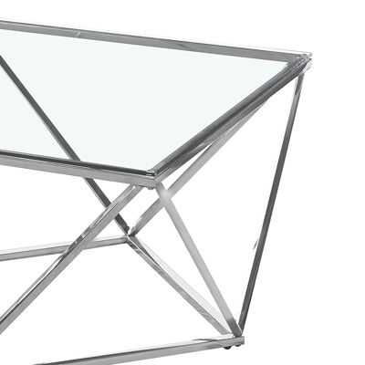 Kadar pakoworld mesa de centro acero plata-vidrio 8 mm 80x80x45cm
