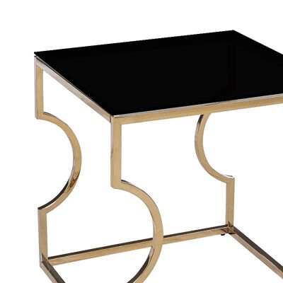 Dair pakoworld Couchtisch Stahl Gold-Glas 8mm Schwarz 55x55x55cm