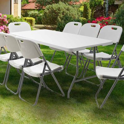 Table de camping pliante commerciale Rodeo pakoworld cadre en métal couleur blanc 152x60x74cm