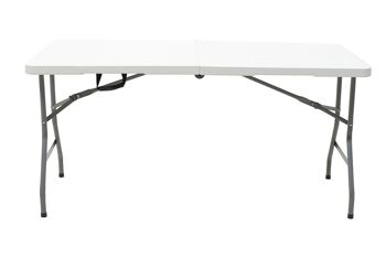 Table de camping pliante commerciale Rodeo pakoworld cadre en métal couleur blanc 152x60x74cm 4