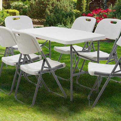 Table de camping pliante commerciale Rodeo pakoworld avec cadre en métal couleur blanc 122x60x74cm