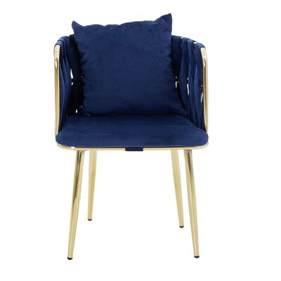 Sillón de terciopelo marfil pakoworld en color azul-dorado 53x52x77cm