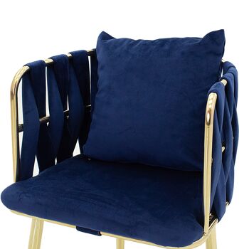 Fauteuil en velours pakoworld ivoire de couleur bleu-doré 53x52x77cm 2