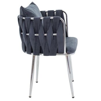 Fauteuil en velours pakoworld ivoire de couleur gris-chrome 53x52x77cm 3