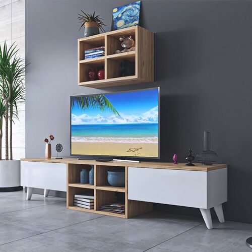 TV Unit Coco pakoworld in white-oak color 160x25x34cm