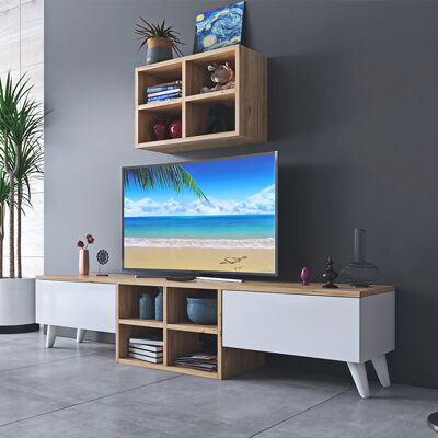 Mobile TV Coco pakoworld colore bianco-rovere 160x25x34cm