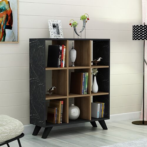 Bookcase Blade pakoworld color black marble-walnut 90x20x104cm