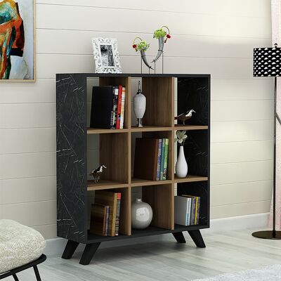 Libreria Blade pakoworld colore nero marmo-noce 90x20x104cm