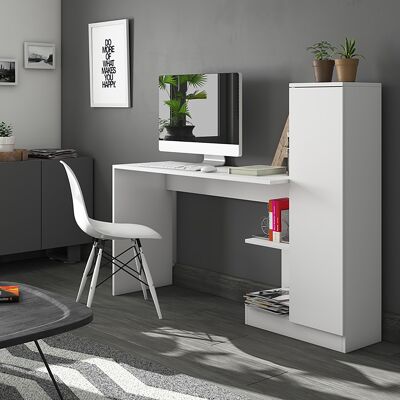 Tiara pakoworld Schreibtisch mit Schrank in weißer Farbe148x45x120cm