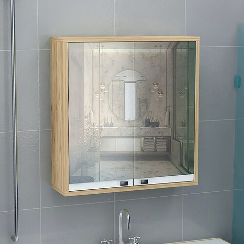 Bathroom mirror Marielle pakoworld with closet in natural-white color 60x15x60cm