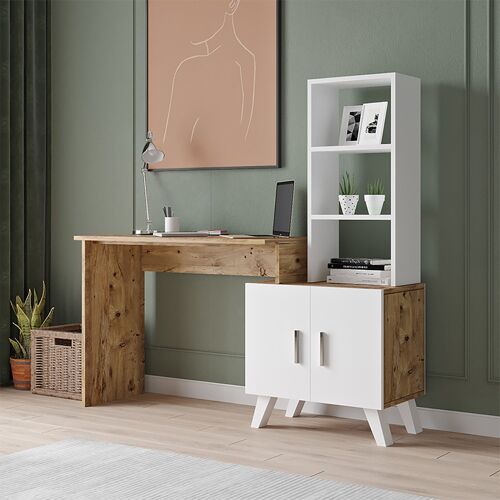 Kairo pakoworld desk with shelf unit white-oak shelf color 150x45x138cm
