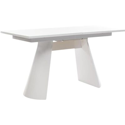 Table de repas extensible 10561BL Blanc - plateau Verre pieds Bois 200 x 100 avec rallonge 60 cm