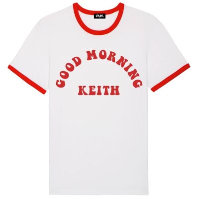 T-SHIRT GOOD MORNING KEITH BLANC/ROUGE RINGER - Blanc/Rouge