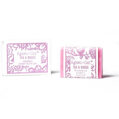 Savon artisanal au beurre de noix de coco 140g - Thé et roses - Paquet de 6