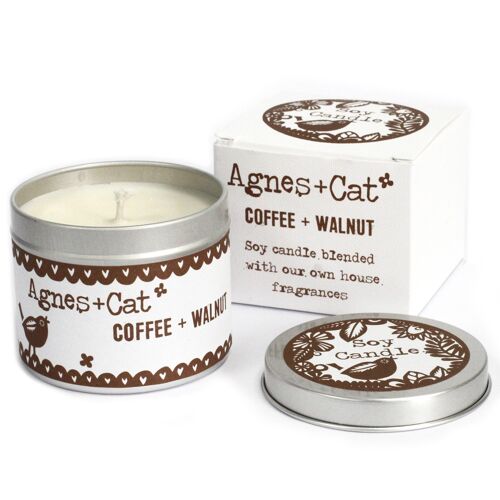 200ml Soy Wax Tin Candle - Coffee and Walnut - 6 pack