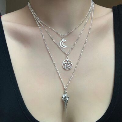 Layered Necklace Set - Star - Skull - Moon & Sun
