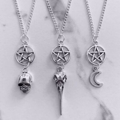 Pentagram Charm Necklaces - 20" Necklace - Bird Skull