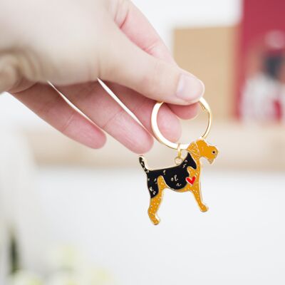 Welsh Terrier / Airedale Terrier Enamel Key Ring - Plain Heart - No tag