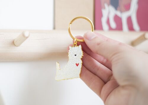 West Highland White Terrier Enamel Key Ring - Plain Heart - Dog Mum Tag