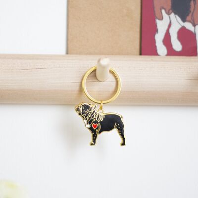French Bulldog Enamel Key Ring - Tan - Plain Heart - Dog Mom Tag